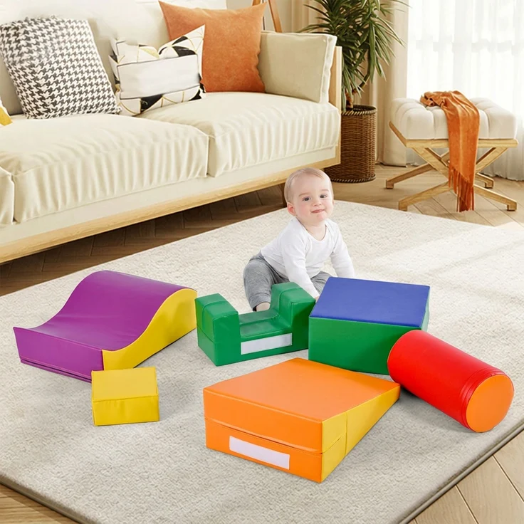 6 TLG Riesenbausteine zum Toben & Klettern Großbausteine für Kinder. Treppe und Rutsche für Kinder - Spielzeug zum Klettern, Rutschen und Krabbeln. im Vorschulalter & Babys Softbausteine, bunt. – Bild 2