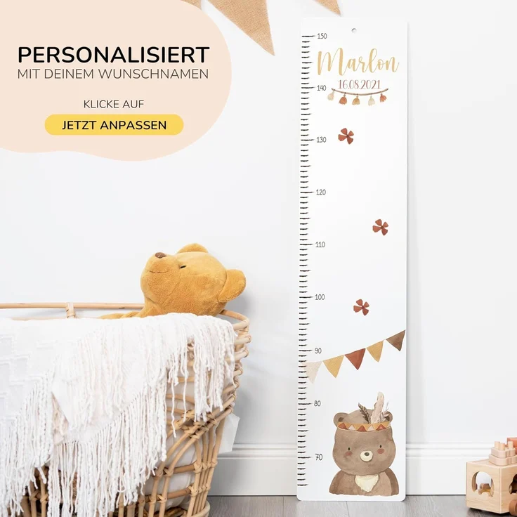 KIDSMOOD - Messlatte für Kinderzimmer Personalisiert, 70-140 cm - Messlatte Kinder Holz personalisiert Mit Namen für Baby- & Kleinkinderzimmer - Individuelles Geschenk für Kinder und Babys zum Geburt – Bild 5