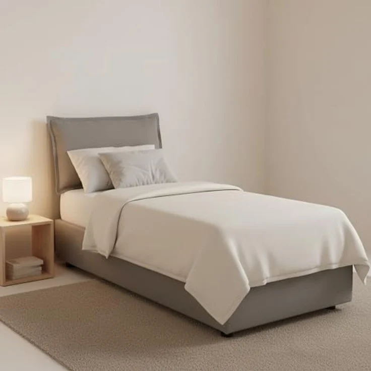 Talamo Italia - Einzelbett Evelyn, Bettkasten mit Stoffbezug, 100 % Made in Italy, Öffnung vorne, inklusive Matratze 90x200 cm, Grau – Bild 1