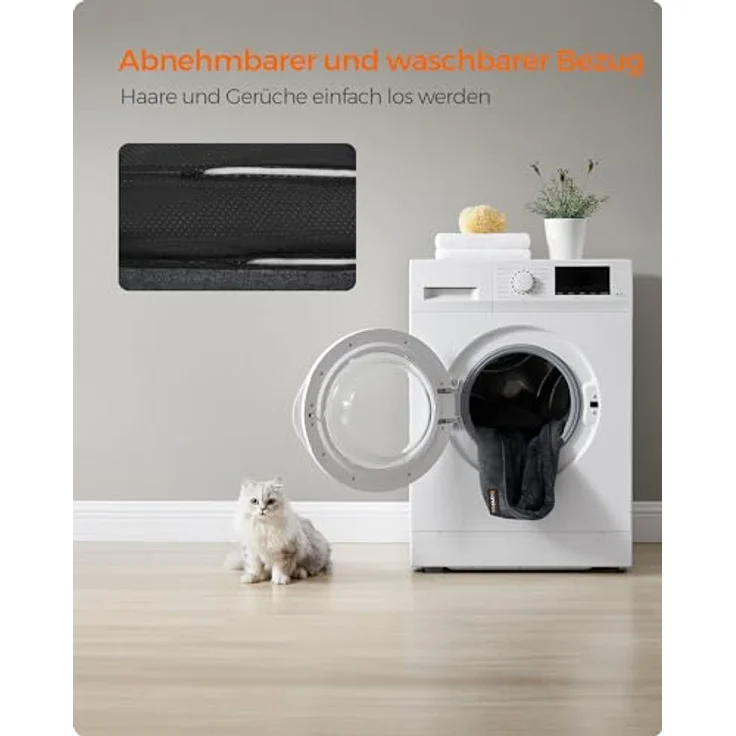 Feandrea Katzenbett, Hundebett, Hundekissen in Leinenoptik, erhöhte Ränder, rutschfeste Unterseite, Bezug abnehmbar waschbar, S, für Minihund, 60 x 50 x 21 cm, dunkelgrau PGW009G01 – Bild 9
