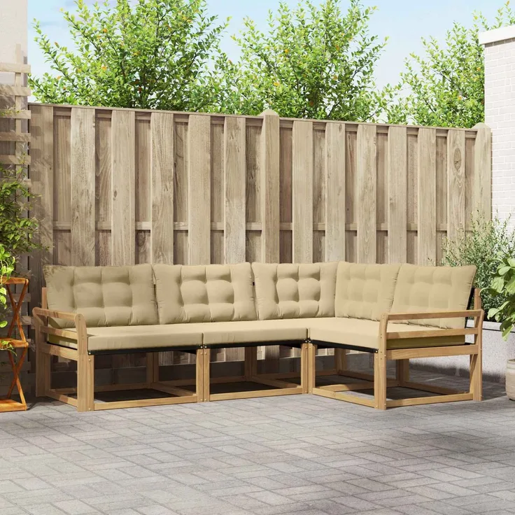vidaXL Outdoor-Sofagarnitur 4 stk. Weiß und Beige 3388639