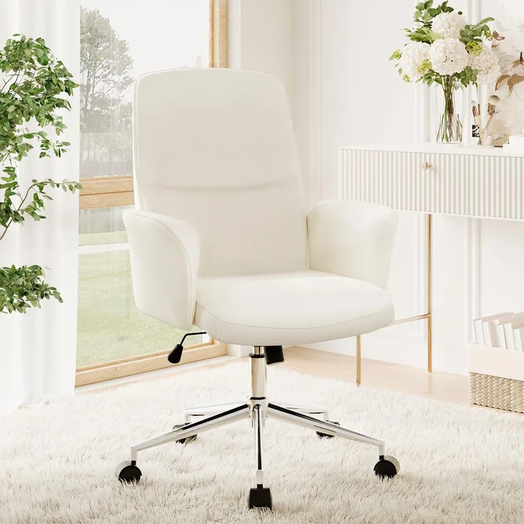 COLAMY High Back Shell-förmigen Bürostuhl, Moderne ergonomische Home Computer Schreibtischstuhl mit Einstellbarer Höhe, Swivel Rolling Lounge Task Chair für Erwachsene Arbeiten/entspannen, Beige