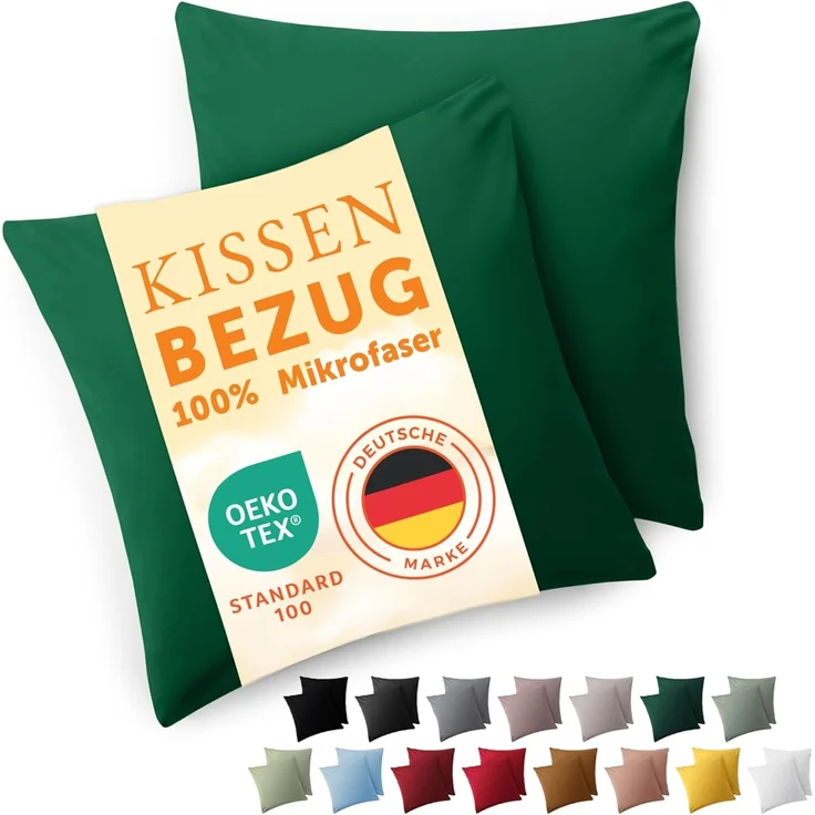 Blumtal Kissenbezug 65x65 cm im 2er Set weich - Oeko-TEX zert. Mikrofaser Kopfkissenbezug - Pillow Case - 65x65 cm waschbar - Kissenbezug 65x65 cm Dunkelgrün