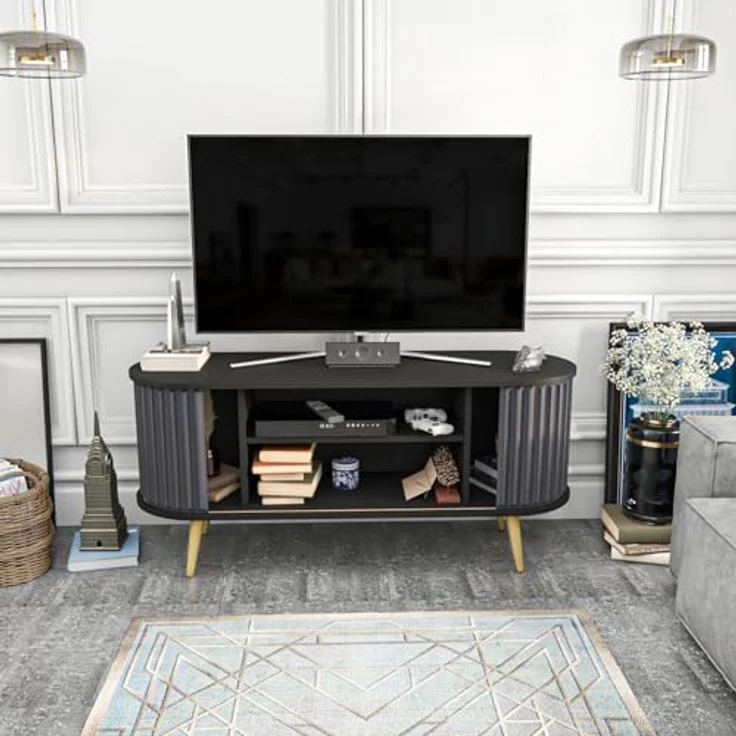 Hanah Home Stylish TV Stand, Black & Anthracite, 140 x 43 x 64 cm | 100% Melamine Coated Particle Board, 18 mm Thick | Modern Design for Living Room – Bild 7