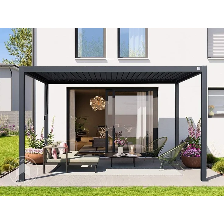 PRIMEYARD Pergola 3x4 m Aluminium-Pfosten mit Lamellendach aus Stahl anthrazitfarbeneTerrassenüberdachung – Bild 3