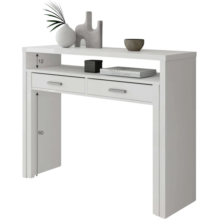 Habitdesign, ausziehbarer Schreibtisch Konsole in Artik weiß – kompakter Tisch für Büro, Flur oder Arbeitszimmer, Maße: 98,5 x 87,5 x 36–70 cm (B x H x T) – Bild 5