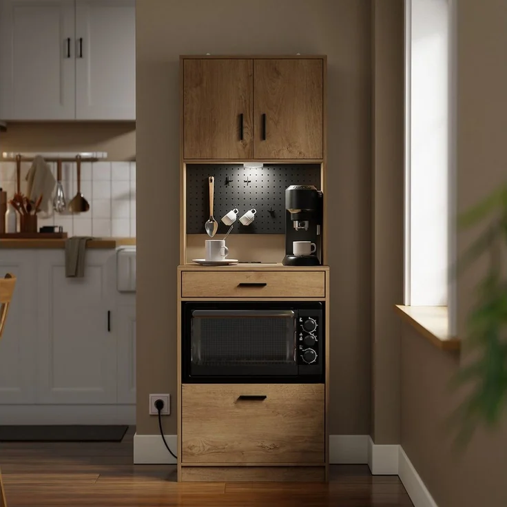 SoBuy Buffet FSB98-E, Küchenschrank mit Steckdose, Buffetschrank Küche, Sideboard Mikrowellenschrank mit Steckdose und 2 USB, für Küche und Kaffeebar – Bild 1