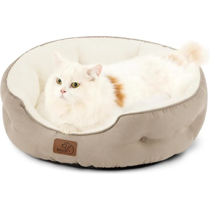 BEDSURE Katzenbett waschbar Katzen Bettchen - 51 x 48 x 15 cm Katzen Bett mit zweiseitig Innenkissen Katzenschlafplatz für Katzen oder kleine Hunde, Kamel