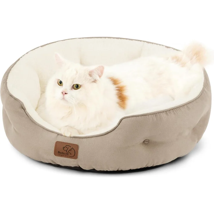 BEDSURE Katzenbett waschbar Katzen Bettchen - 51 x 48 x 15 cm Katzen Bett mit zweiseitig Innenkissen Katzenschlafplatz für Katzen oder kleine Hunde, Kamel