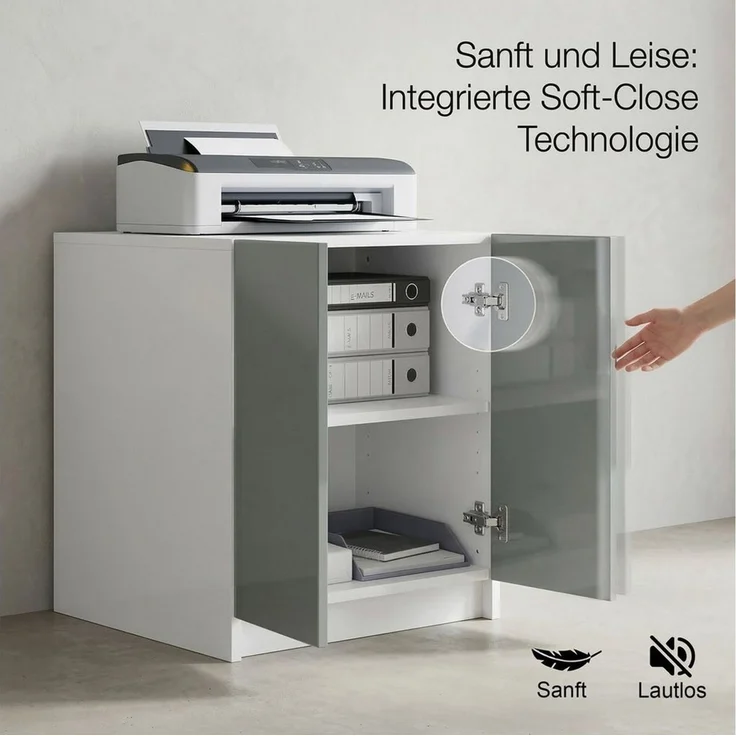 InnoFurn Aktenschrank Elona Druckerkommode (Druckerkommode, Extra Tief für Drucker) Druckerschrank Soft-Close & Push-to-Open, Made in Germany – Bild 4