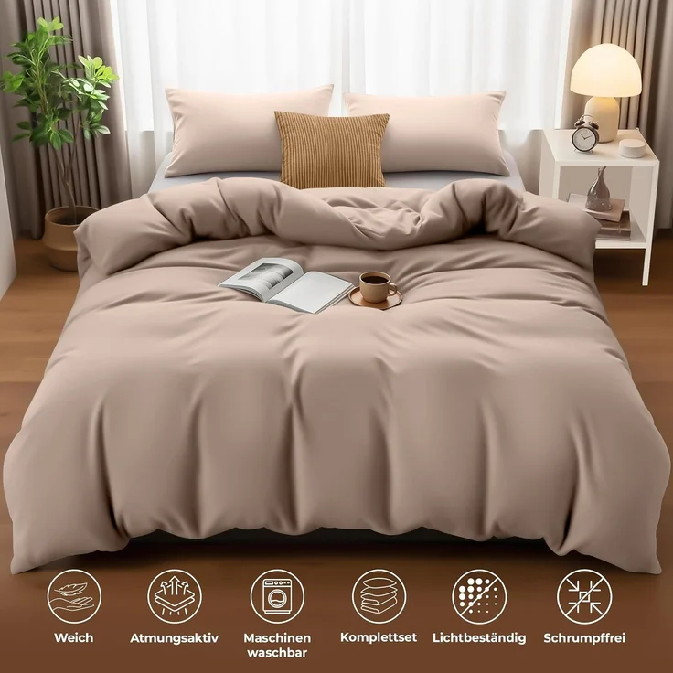 Utopia Bedding Bettwäsche Set - Mikrofaser Bettbezug 230x220 cm + 2 Kissenbezüge 50x75 cm - Beige – Bild 5