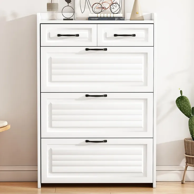 Schuhschrank, 80/23/131 cm, Schuhkipper, Schuhregal mit Schubladen und 3 Klappen, schmal – Bild 2