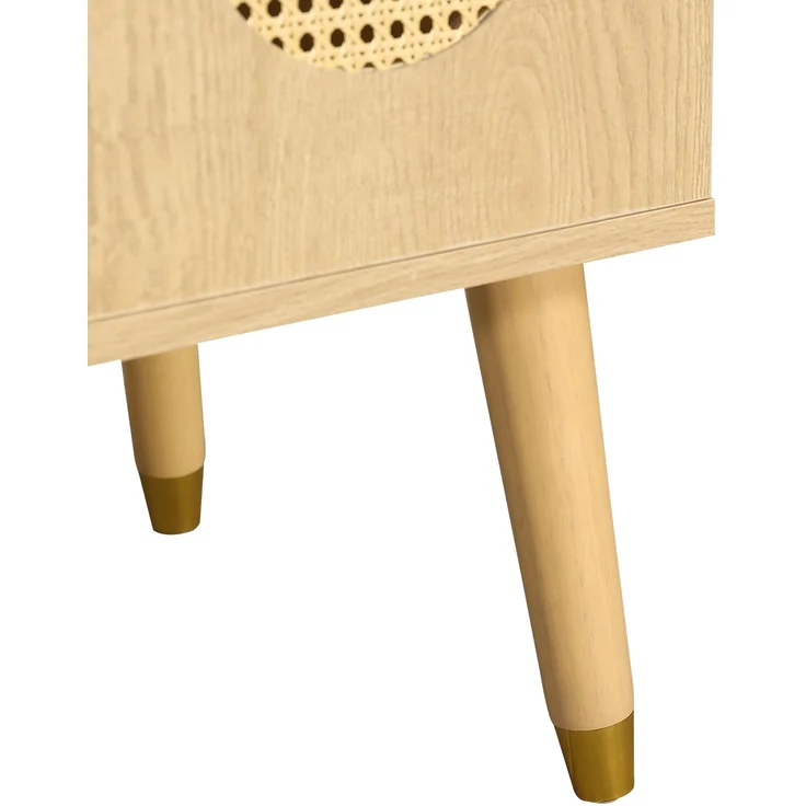 Waschtischunterschrank 61 x 47 x 89 cm mit Keramikwaschbecken, Rattantüren und Holzoptik – Bild 9