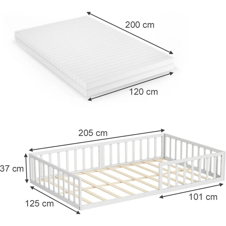 Bodenbett aus Metall Minno Weiß 120x200 mit Matratze Vitalispa – Bild 2