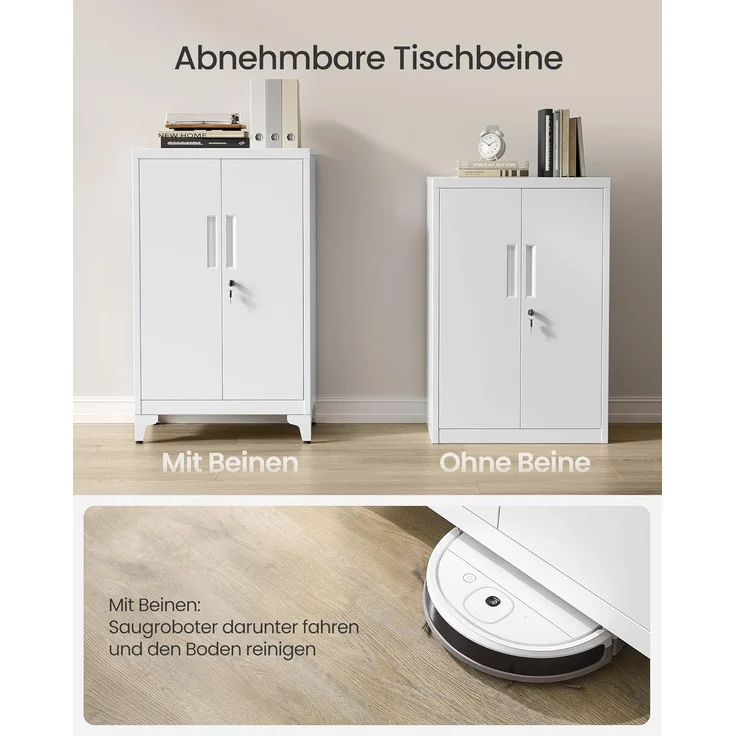SONGMICS Aktenschrank, Mehrzweckschrank, Büroschrank mit 2 Türen, Schrank abschließbar, Aufbewahrungsschrank aus Stahl, für Arbeitszimmer, Wohnzimmer, mattweiß OMC012W01 – Bild 5