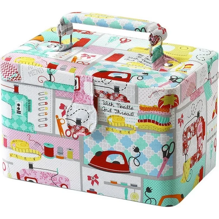 Kobolo Nähkorb Nähkästchen rechteckig multicolor mit Griff (Multicolor)