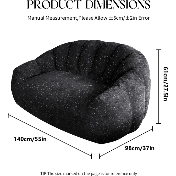 Sitzsack-Sessel 140cm×98cm×61cm in Schwarz mit Armlehnen und weichem Flanellbezug – Bild 3