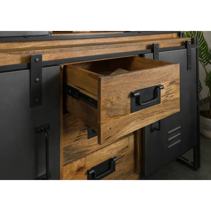Buffet Mango / Altholz 150x55x200 natur / grau lackiert / Metall grau BLACKBURN LUX #406 – Bild 4