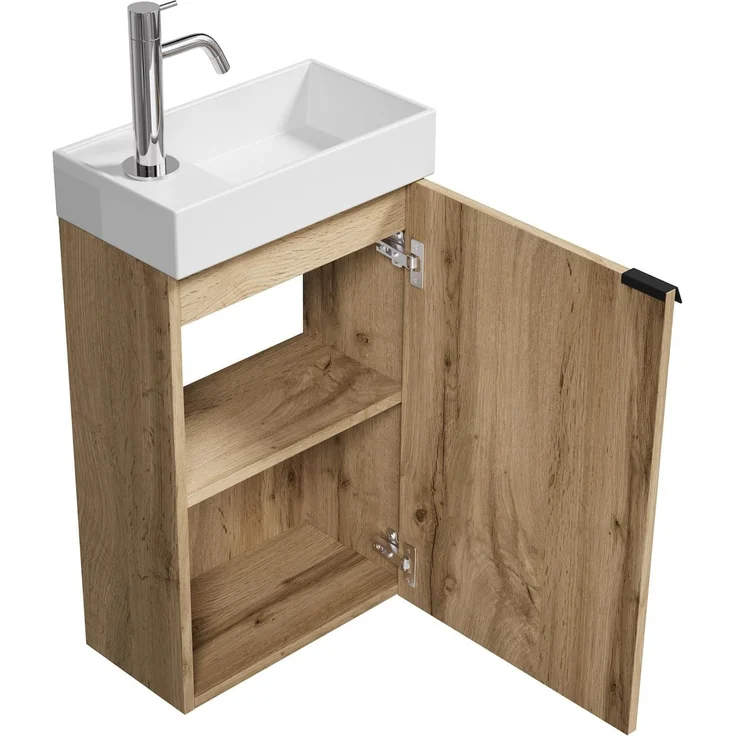 Badplaats Gäste-WC Waschtisch Set Apollo 40 x 22 cm Eiche Hell - Platzsparende Badmöbel Set mit Waschbecken und Unterschrank – Bild 3