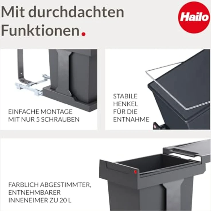 HAILO Abfallsorter 20 Liter SOLO 20 ab 30 cm Schrankbreite – Bild 4
