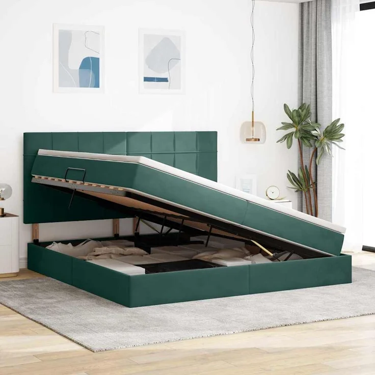vidaXL Aufbewahrungsbett mit Matratze Dunkelgrün 200 x 200 cm Samt 3372054 – Bild 4