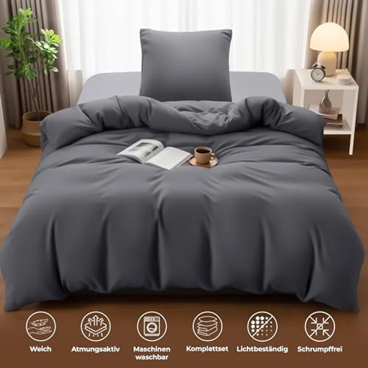 Utopia Bedding Bettwäsche 135x200 Set - Mikrofaser Bettbezug 135x200 cm + 1 Kissenbezug 80x80 cm - Grau – Bild 6