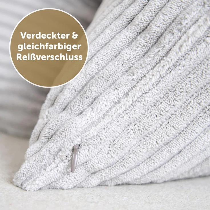 Blumtal Kissenhülle 2er Set Kissenbezug 40x40 cm– Kord Bezug, (2 Stück), weiche Cord Kissenbezüge mit verstecktem Reißverschluss – Bild 3