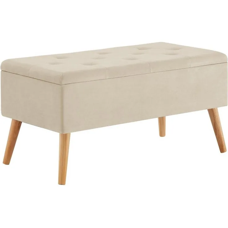Zedelmaier Sitztruhe Sitztruhe Sitzhocker Fußhocker mit Stauraum LeinenDeckel und Holzfüßen (ZD8040), 43L /Max. Tragfähigkeit 300kg 76 x 39,5 x 40 cm Beige