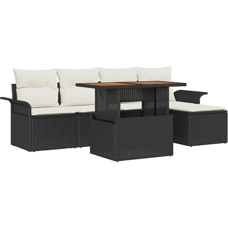 vidaXL Garten-Sofa-Set mit Speicher 6 pcs Schwarz Poly Rattan 3358056 – Bild 1