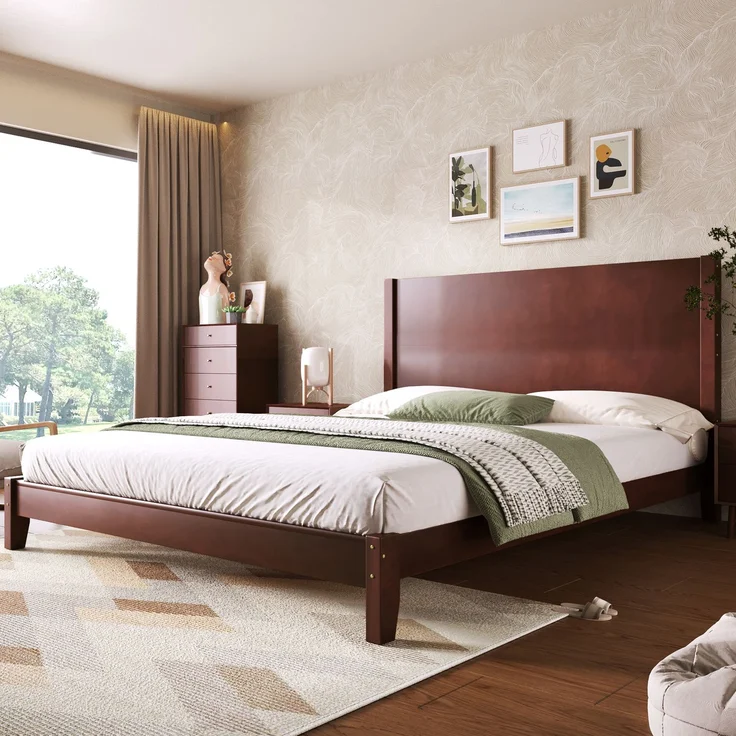 Merax Doppelbett, 160x200 Plattformbett mit Kopfteil und Lattenrost, Braun – Bild 5