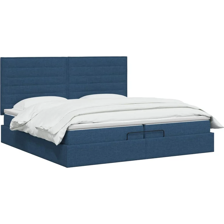vidaXL Ottoman Bett mit Matratze mit Kopfteil Blau 200 x 200 cm Stoff 3457438 – Bild 3