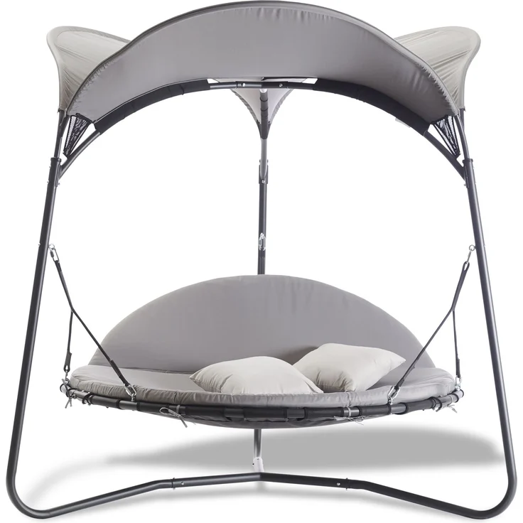 Leco 'Mareike' Luxus-Schaukelbett mit Sonnendach und Kissen, Stahl grau, 215 x 220 x 220 cm – Bild 1