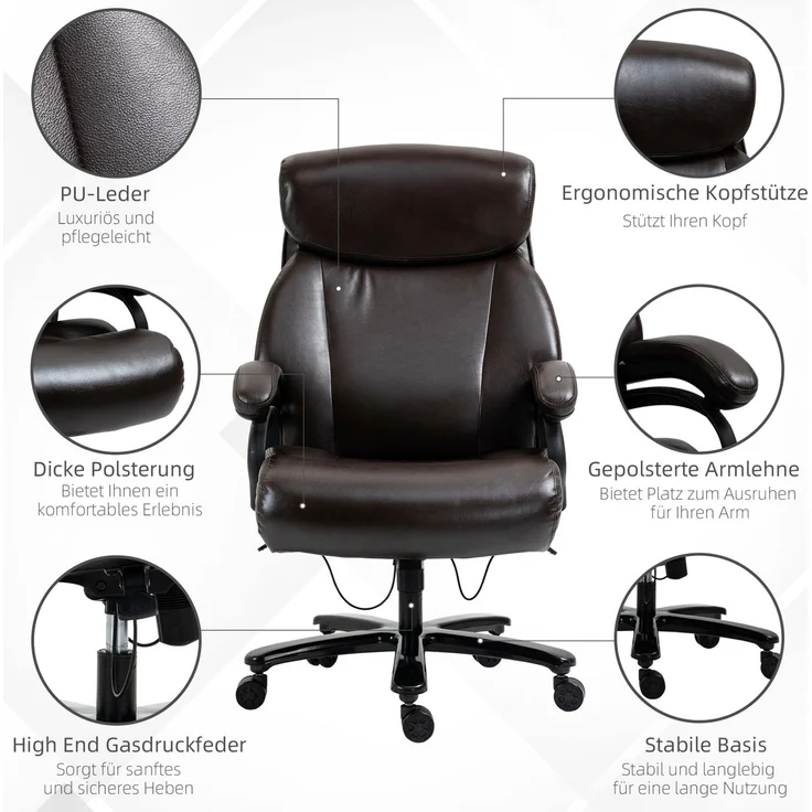 Bürostuhl mit weicher Polsterung, höhenverstellbar & Wippfunktion, 72x83x114-122 cm, Braun – Bild 6