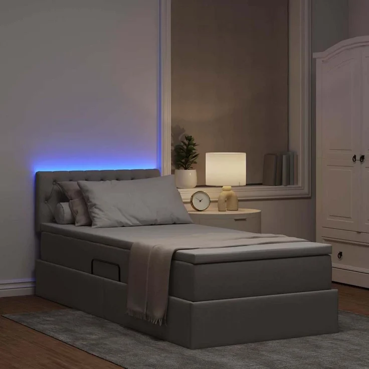 vidaXL LED-Speicherbett mit Matratze Taupe 100 x 200 cm Stoff 3371190 – Bild 5