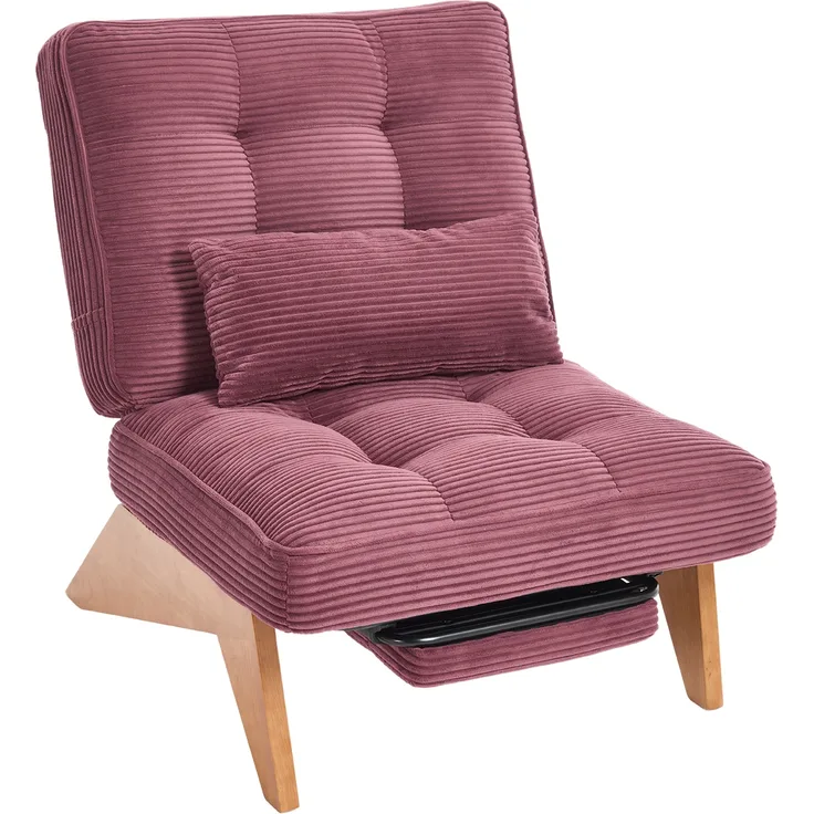 LVHOM Relaxsessel mit liegefunktion, Loungesessel mit Lendenkissen und ausziehbarer Fußstütze, Massivholzgestell, verstellbarer Rückenlehne, ohne Armlehnen, Weinrot