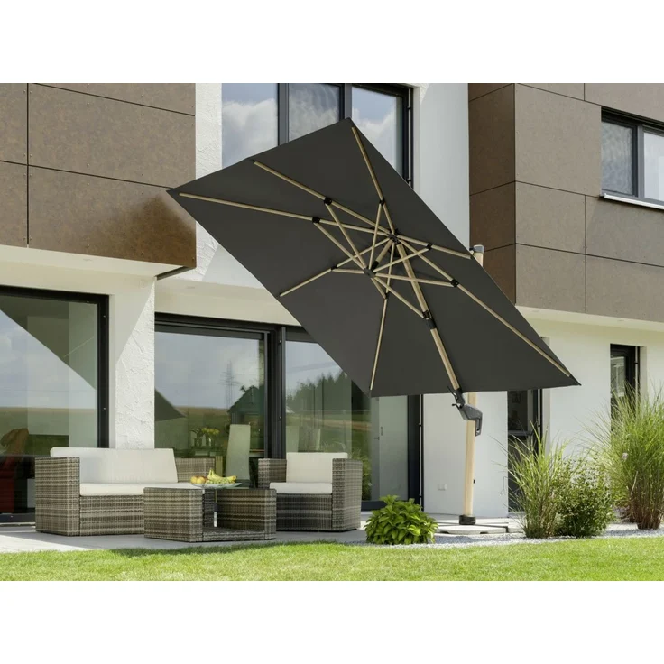 Schneider Schirme Ampelschirm, Rhodos Woody, Anthrazit / Holz, 3x3 m – Bild 7
