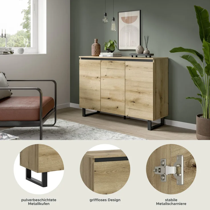 Sideboard B/H/T: 120x84x36 cm in Evoke Oak Nachbildung und schwarz – Bild 6