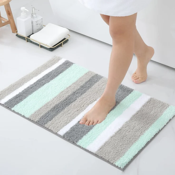 Homaxy rutschfest Badezimmerteppich Weich Hochflor Mikrofaser Badematte Saugfähige Badteppiche Waschbar Badvorleger – 50x80 cm, Grün/Grau