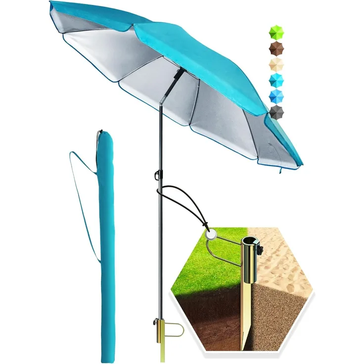 4smile Sonnenschirm Strand SunnyJoy in Türkis, 3er Set - Strandschirm windfest stabil + Rasendorn Sonnenschirmhalter + Sonnenschirmhülle - Sonnenschirm mit Rasendorn, Gartenschirm mit Schirmspieß