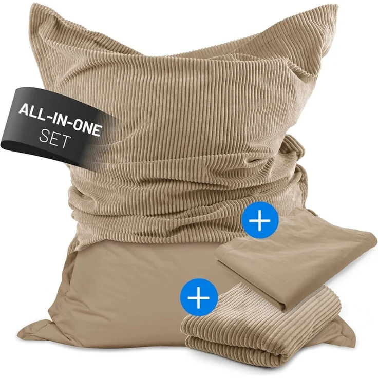 Lumaland Sitzsack Classic XXL All-in-One Set | Riesen Sitzsack XXL mit Cord & Outdoor Bezug für drinnen & draußen | Sofa Sessel mit im Innensack sicher verpackter EPS-Füllung – Hüllen Easy wechselbar – Bild 1