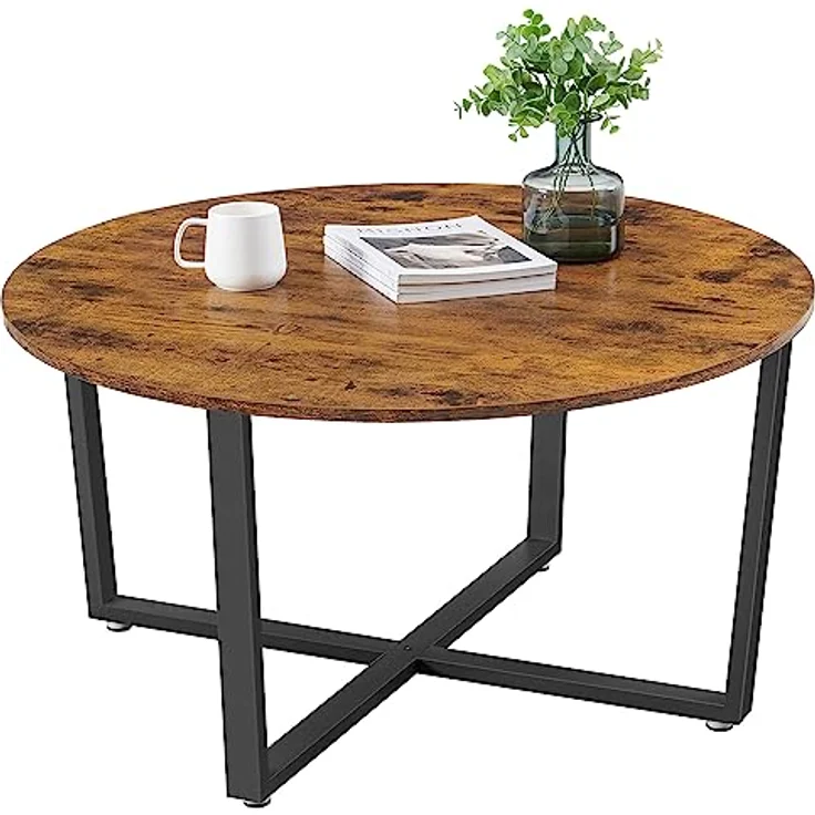 Vasagle Couchtisch rund, Wohnzimmertisch, Sofatisch, Kaffeetisch, stabiles Stahlgestell, einfacher Aufbau, Industrie-Design, Vintagebraun-schwarz LCT88X – Bild 2
