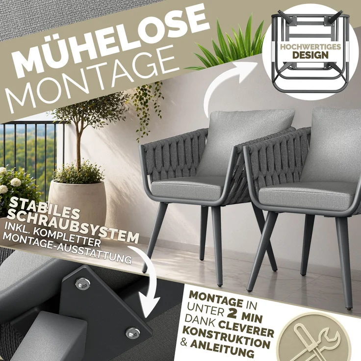 tillvex® Gartenstuhl 4er Set Wetterfest mit Armlehne | Outdoor Stühle bis 160kg belastbar | Gartenstühle UV-beständig | Terrassenstuhl Sessel Gartenmöbel Terrasse Balkon Garten – Bild 5