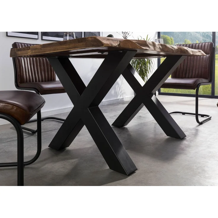Baumtisch Sheesham 140x90x77 grau gebeizt / X-Beine anthrazit matt FREEFORM 5 – Bild 3