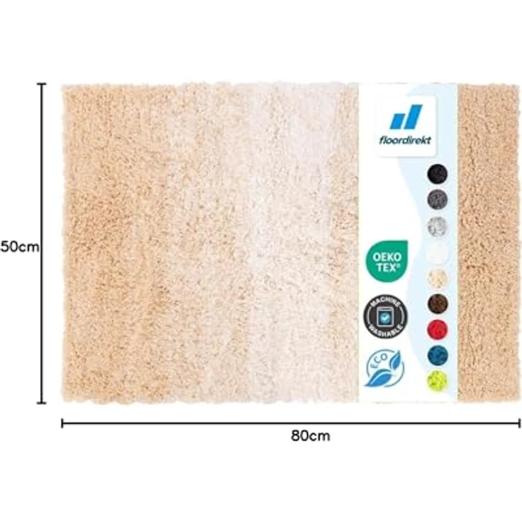 Floordirekt Badematte Wave, Rund 50 x 80 cm, rutschfest und waschbar, Beige/Weiß, schadstoffgeprüft mit hohem Flor – Bild 3