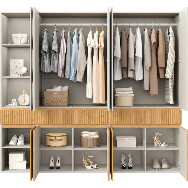 Drehtürenschrank 225 x 50 x 200 cm in heller Eichenoptik mit 10 Türen und 3 Schubladen – Bild 2