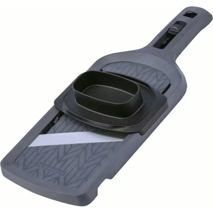 Fackelmann Gemüsehobel mit Restehalter grau Rostfrei 31×12×3,5 cm – Bild 4