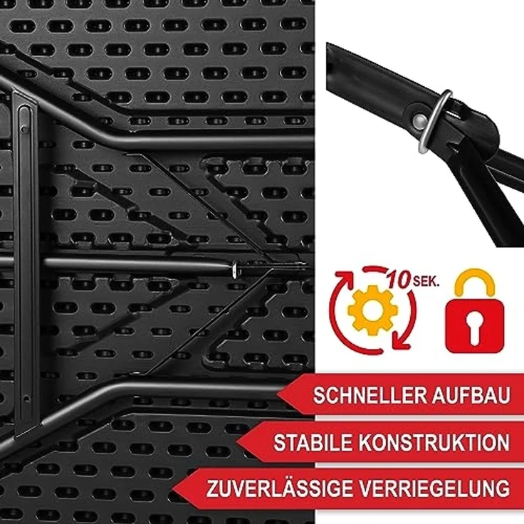 Onbest Holz Optik Klapptisch groß - Gartentisch klappbar, Buffettisch, Campingtisch für 6 Personen – aus robustem Kunststoff/Alu – Klapptisch mit Holzstrukur für drinnen & draußen - Klapptisch – Bild 7