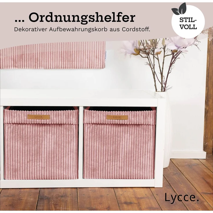 Lycce faltbare Aufbewahrungsbox, 2er Set - Cord, passend für Kallax Regal, abnehmbarer Bezug, robust, formstabil Puderrosa 31x33x33cm – Bild 9