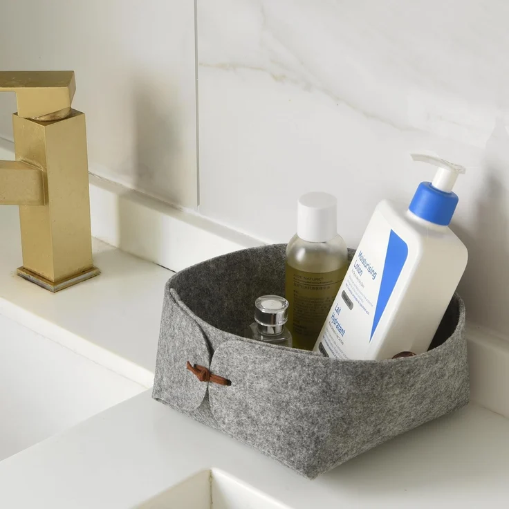 Libaro Badorganizer Aufbewahrungsbox stapelbar Ordnungsboxen Aufbewahrungskorb Stoff grau (3er-Set), Aufbewahrung Deko Ordnungsboxen Aufbewahrungskorb Filz – Bild 2