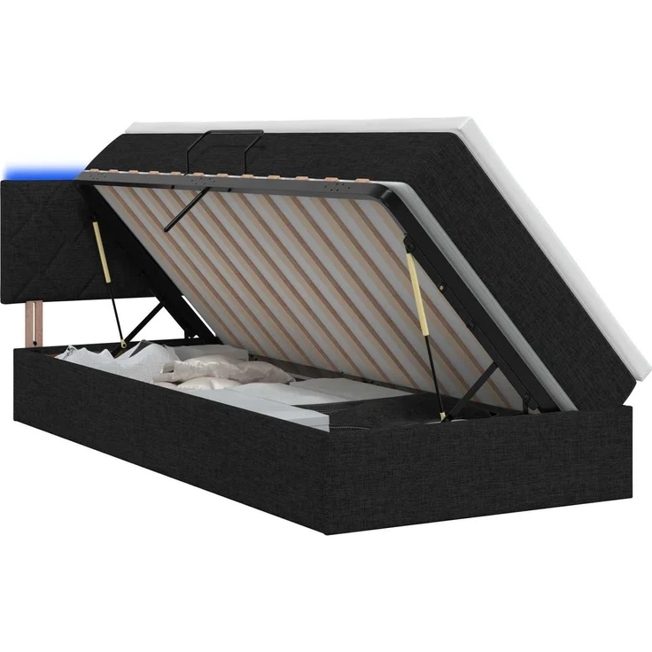 vidaXL LED-Speicherbett mit Matratze Schwarz 90 x 190 cm Stoff 3459095 – Bild 2